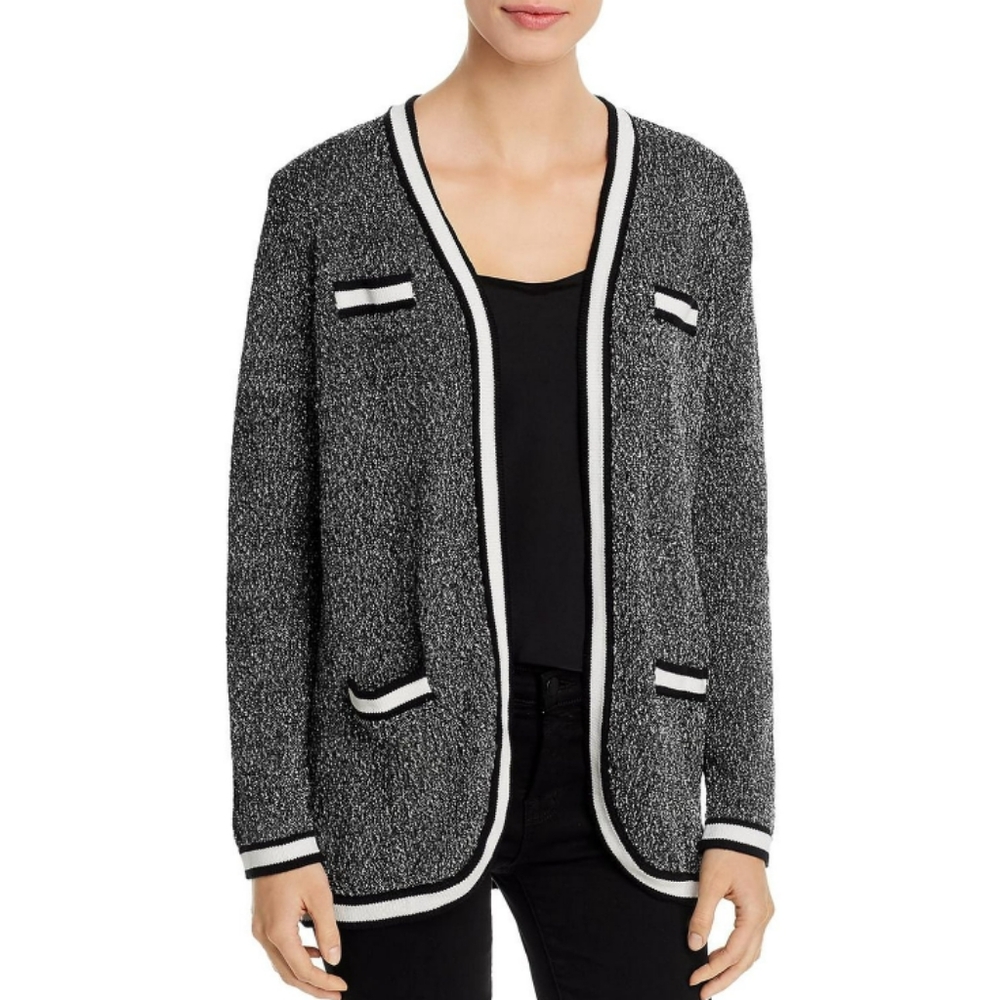 Calvin Kelin Gray Heathered Tweed Knit Open Front Cardigan Women's Size XL NWT